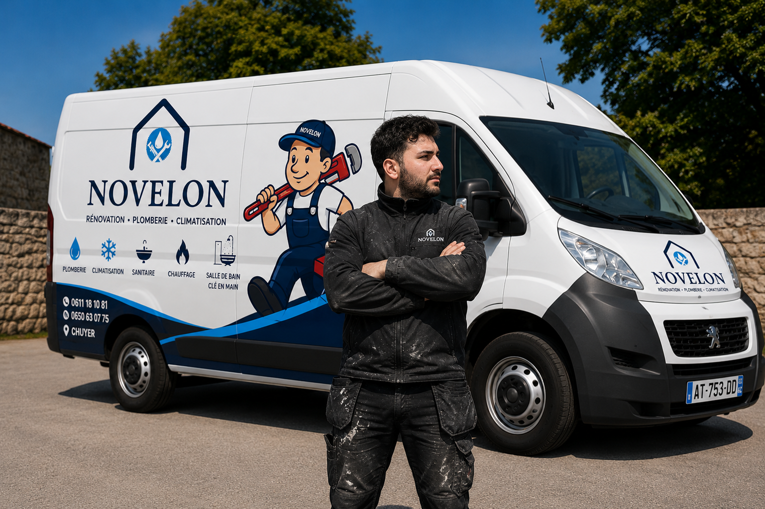 Le dirigeant de NOVELON devant son camion d'intervention à Chuyer (42410)